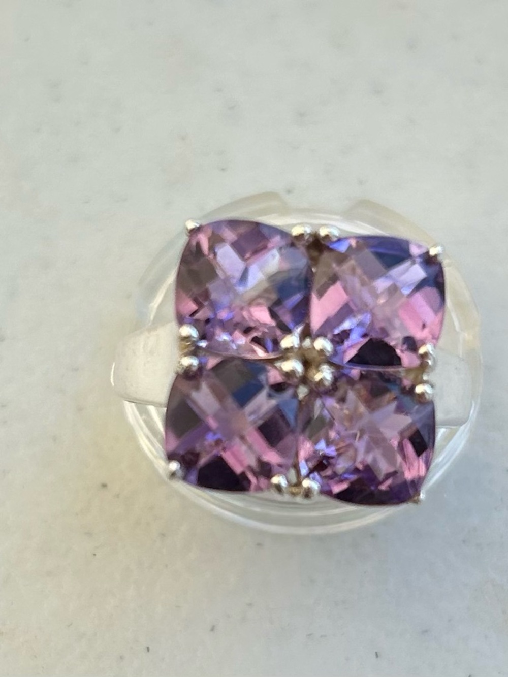 Sterling Silver Purple Amethyst Cushion-Cut Gemstone Ring Size 9